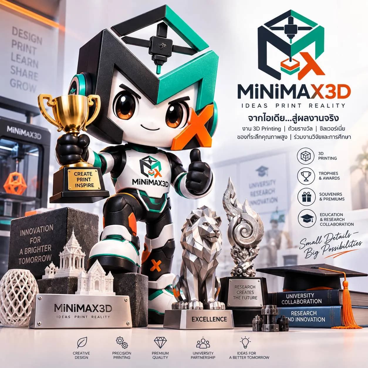 รับพิมพ์ 3 มิติ สแกน 3D และออกแบบโมเดล ดอนเมือง — MiNiMAX3D